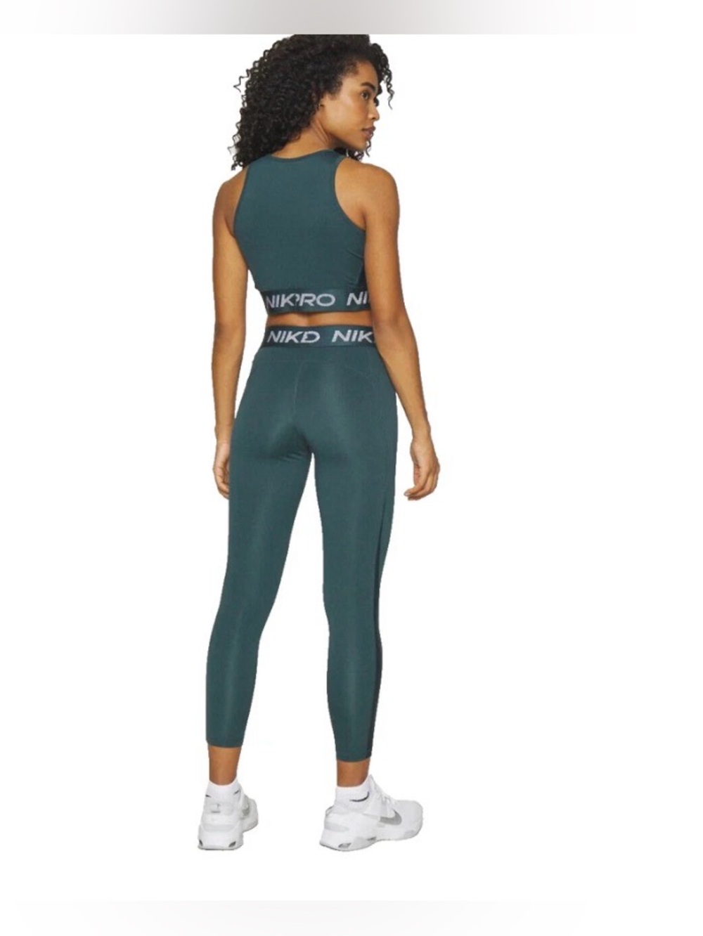 Nike Pro Dri-Fit Women's Deep Jungle Green Mid Rise 7/8 Shine Leggings, XS, NWT - Picture 3 of 12